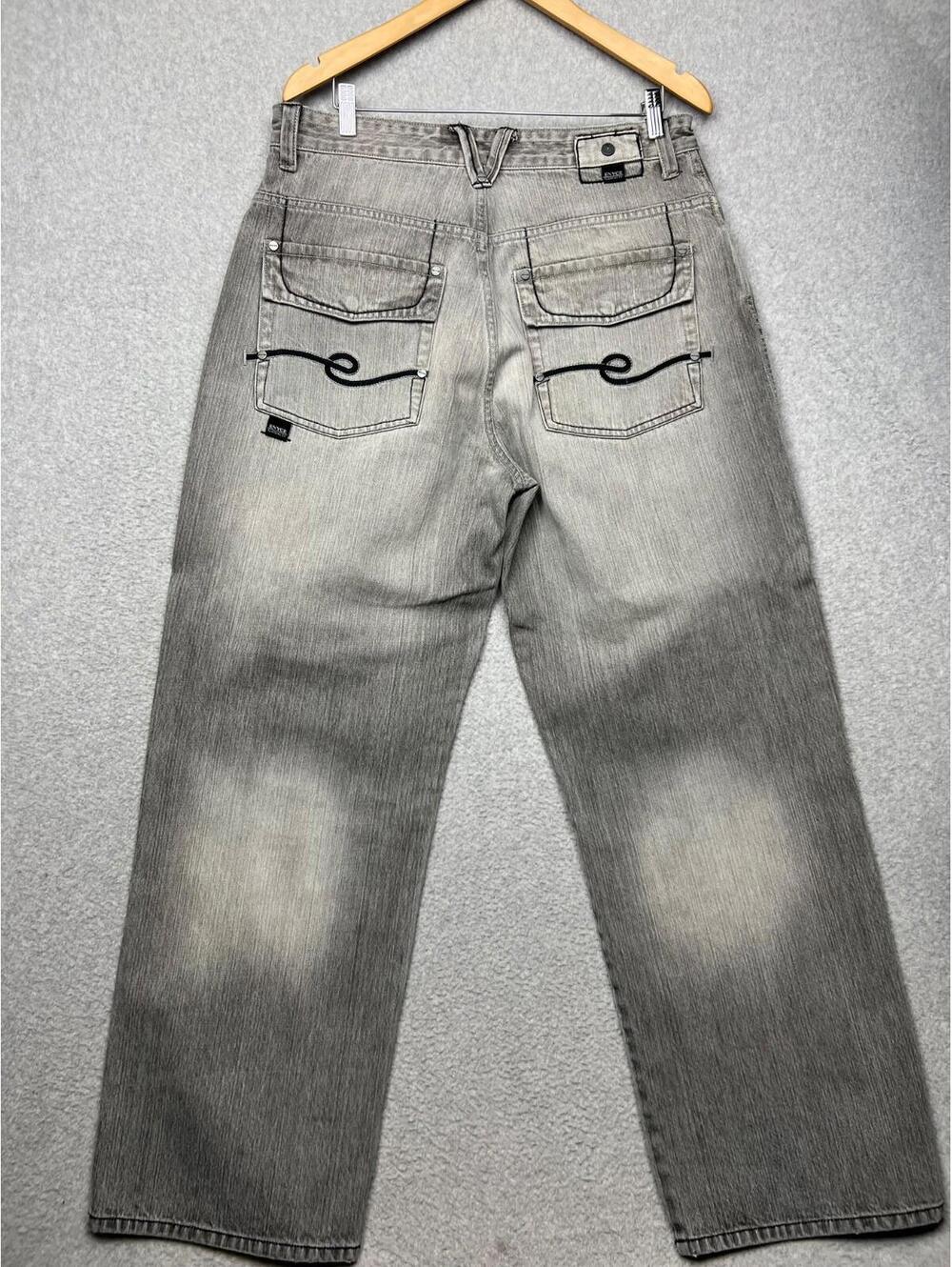 y2k Vintage Enyce Men's High Rise Gray Wash Baggy Jeans 34 Casual Classic hiphop